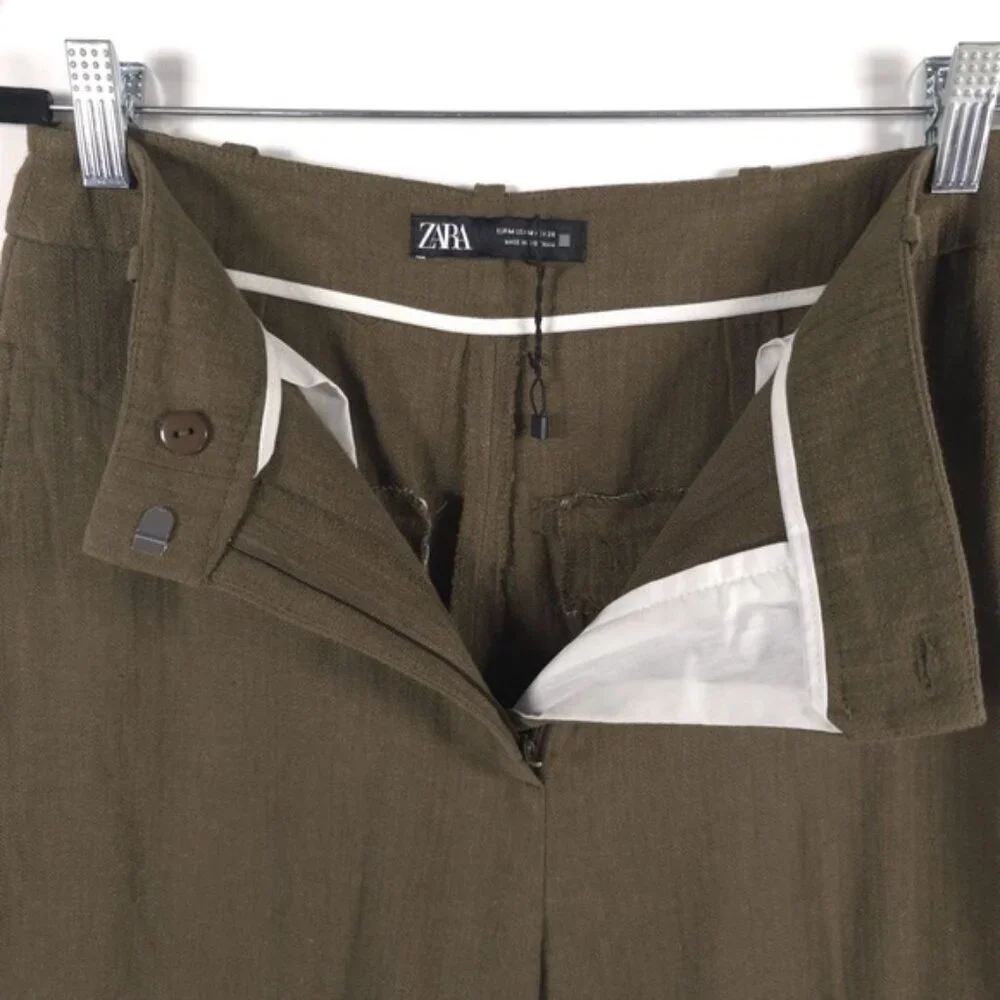 NWOT ZARA LINEN Blend Wide Leg Knit‎ Pants Trousers Crop 2753/220/505 MEDIUM